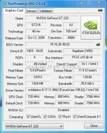 Gigabyte GT220 1 GB OC GDDR3