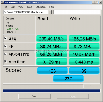 Corsair SSD V128 128GB Nova Series 8. Test: AS SSD BenchMark 3