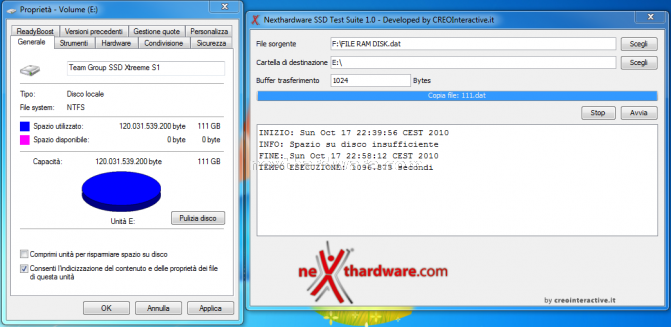 Team Group Xtreem S1 : 120 GB di pura velocità 9. Test: Endurance Copy Test 1