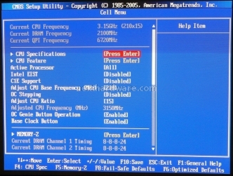Intel Core i5 750 on MSI P55-GD80 10. BIOS - Cell Menù 1