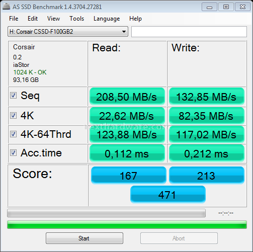 Corsair Force Series F100 10. Test: AS SSD BenchMark 1.43704 3