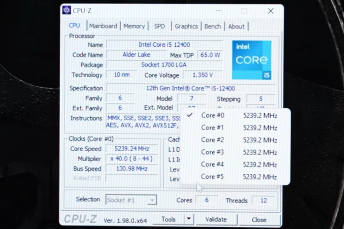 Der8auer spinge un Core i5-12400 a 5.2GHz 1