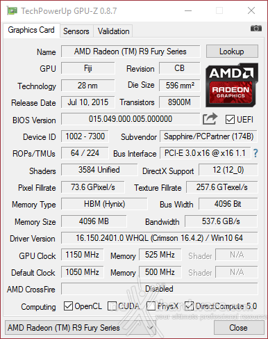 SAPPHIRE NITRO Radeon R9 Fury Tri-X OC 13. Overclock 2