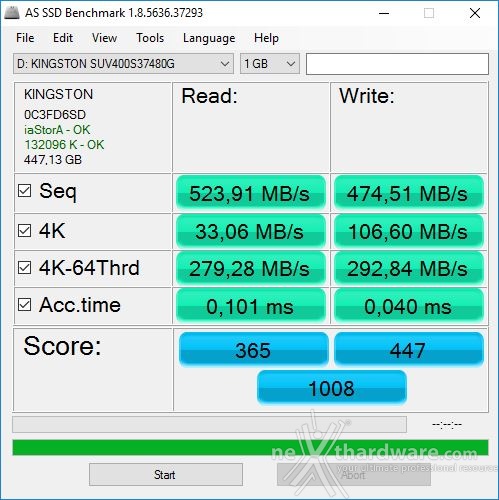 Kingston SSDNow UV400 480GB 11. AS SSD Benchmark 3