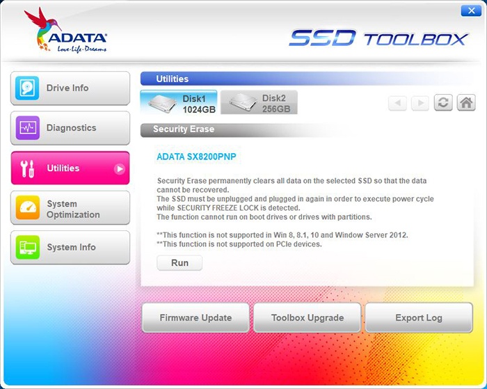 ADATA XPG SX8200 Pro 1TB 3. Firmware - TRIM - SSD ToolBox 2