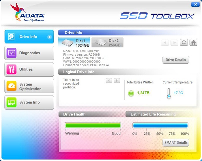 ADATA XPG SX8200 Pro 1TB 3. Firmware - TRIM - SSD ToolBox 4