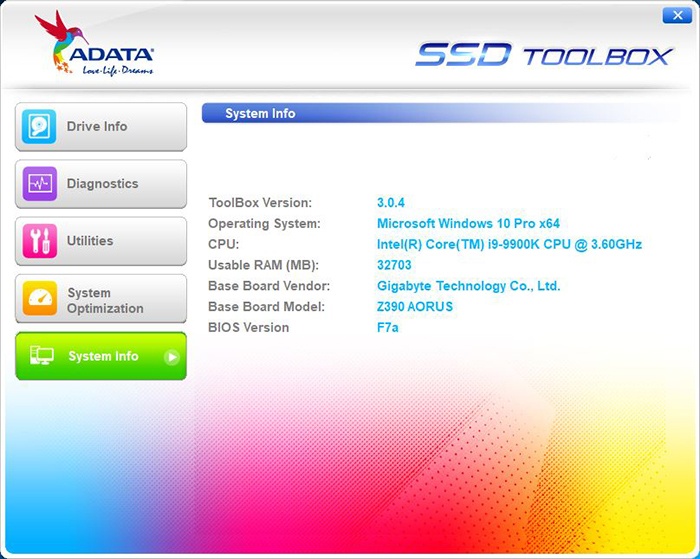ADATA XPG SX8200 Pro 1TB 3. Firmware - TRIM - SSD ToolBox 8