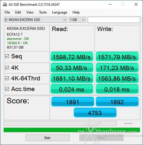KIOXIA EXCERIA 1TB 11. AS SSD Benchmark 3