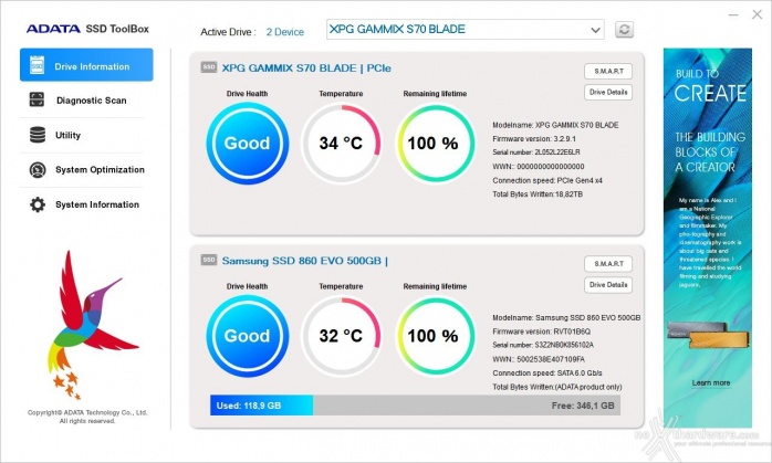 ADATA XPG GAMMIX S70 BLADE 2TB 2. Firmware - TRIM - SSD ToolBox 5