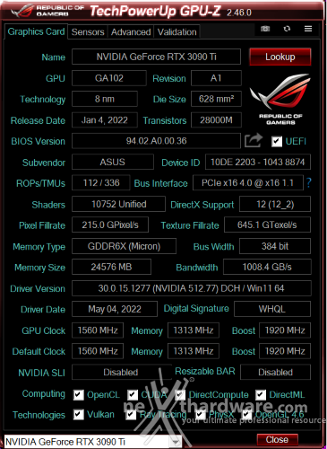 ASUS TUF Gaming GeForce RTX 3090 Ti OC Edition 5. Piattaforma di test 2