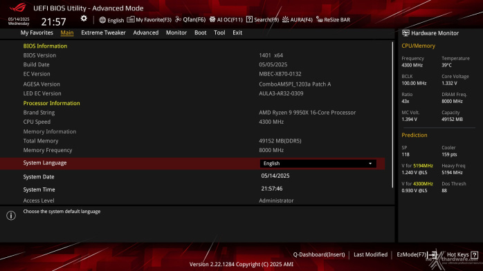 ASUS ROG CROSSHAIR X870E APEX 7. UEFI BIOS -  Impostazioni generali 2