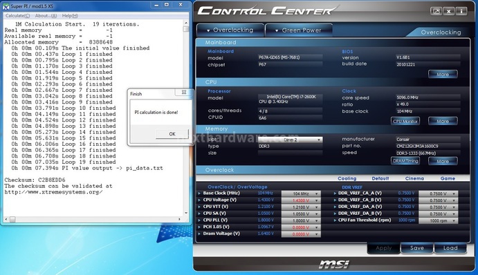 MSI P67A-GD65 : overclock garantito! 11. Test Overclock 1