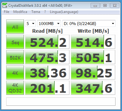 OCZ Vertex 3, prestazioni allo stato puro 10. Test: CrystalDiskMark 3.10.0 3