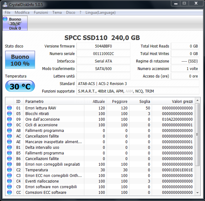 Silicon Power S70 240GB 3. Firmware - TRIM - Capacità formattata 1