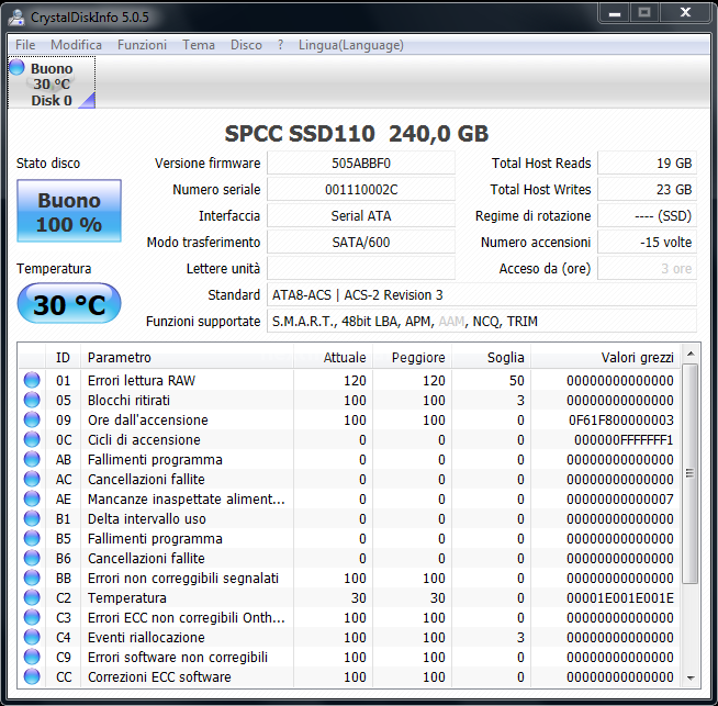 Silicon Power S70 240GB 3. Firmware - TRIM - Capacità formattata 8