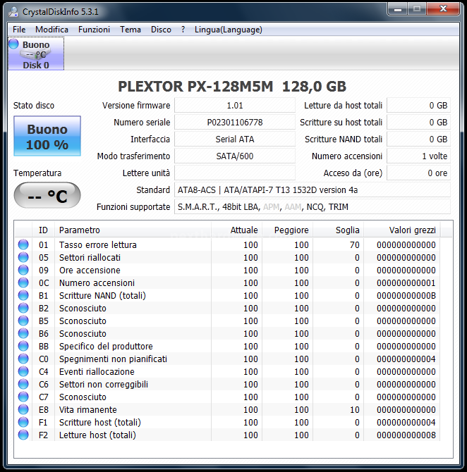 Plextor M5M 128GB 3. Firmware - TRIM - Capacità formattata 1