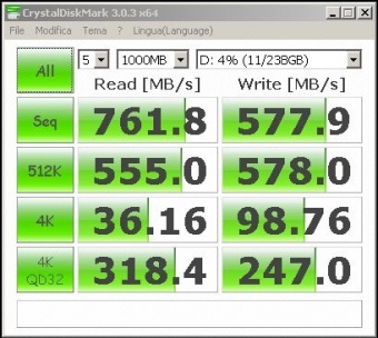 Plextor M6e 256GB 11. CrystalDiskMark 3.0.3 4