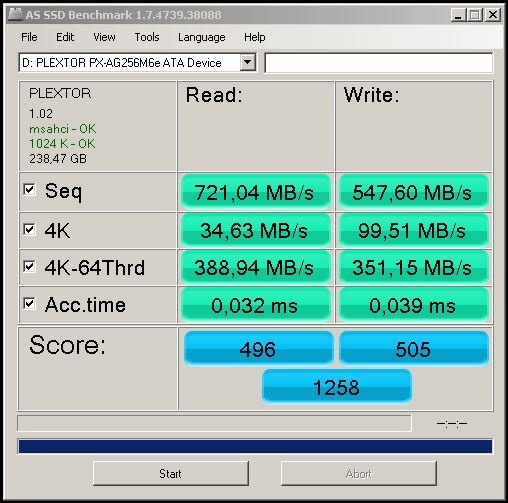 Plextor M6e 256GB 12. AS SSD BenchMark 3
