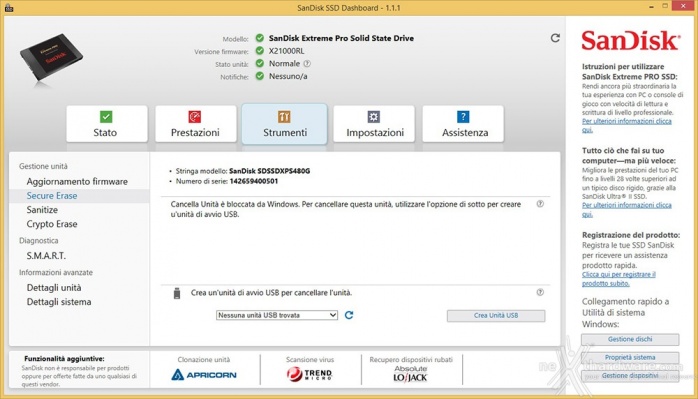 SanDisk Extreme PRO 480GB 3. Firmware - TRIM - Overprovisioning - SanDisk Dashboard 4