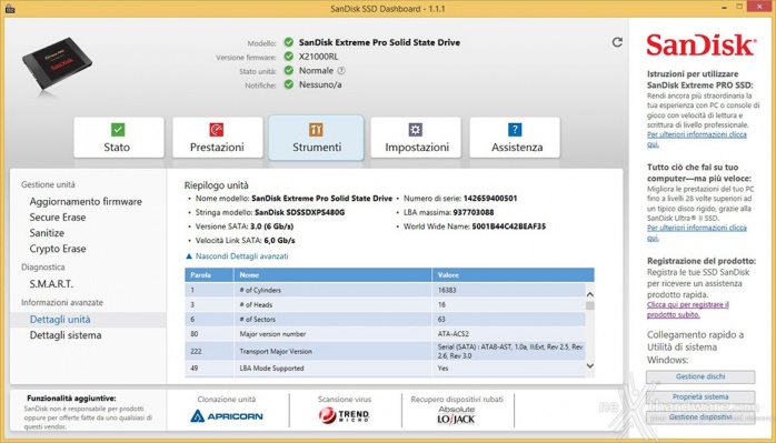 SanDisk Extreme PRO 480GB 3. Firmware - TRIM - Overprovisioning - SanDisk Dashboard 9