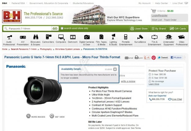 Discontinued? Panasonic Lumix G Vario 7-14mm f/4.0 ASPH. 1